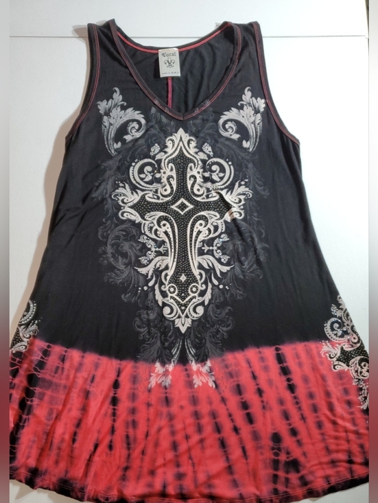 Vocal Tops - Vocal 3XL Whimsigoth Grunge Black & Tie Dye Pink Cross Tank Tunic Top